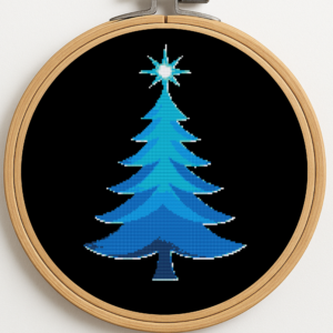 Blue Christmas tree on a black background - Cross stitch pattern PDF