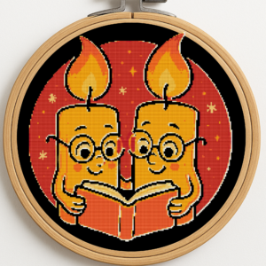 Candles read a book at Christmas - Cross stitch pattern PDF