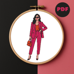 Girl in a pink suit - Cross stitch pattern PDF