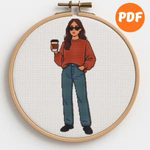 Girl with coffee - Cross stitch pattern PDF