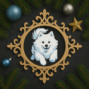 Happy white dog - Cross stitch pattern PDF