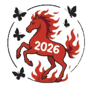 Red Horse and Butterflies - Symbol of 2026 - Cross stitch pattern PDF