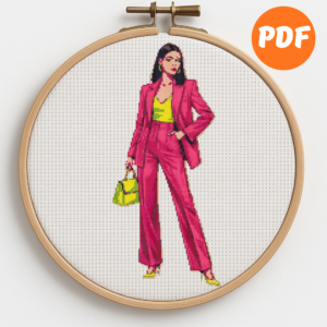 Stylish girl in green shoes - Cross stitch pattern PDF