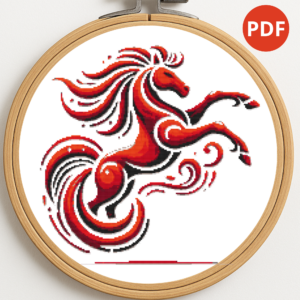Symbol of 2026 - Fire Red Horse - Cross stitch pattern PDF