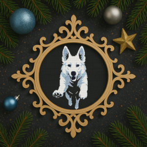 White Shepherd jumping - Cross stitch pattern PDF