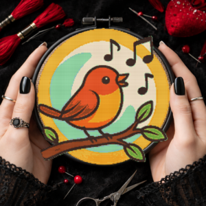 A bird sings on a branch - Cross stitch pattern PDF