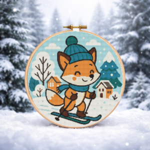 A cat in a hat is rolling in the snow - Cross stitch pattern PDF