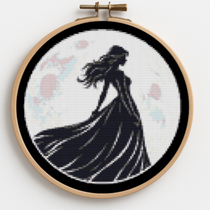 A girl in a dress against the background of the moon - Cross stitch pattern PDF
