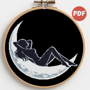A girl sleeps on the moon - Cross stitch pattern PDF
