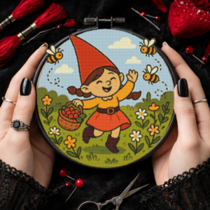 A girl walks in nature with berries - Cross stitch pattern PDF