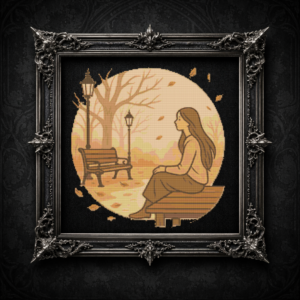 A lonely girl sits on a bench - Cross stitch pattern PDF