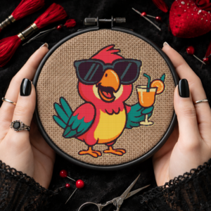 A stylish parrot with a cocktail - Cross stitch pattern PDF
