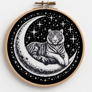 A tiger resting on the moon - Cross stitch pattern PDF