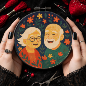 An elderly couple enjoys life - Cross stitch pattern PDF