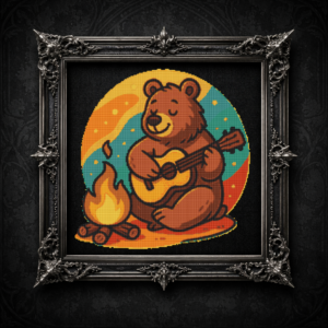 Bear plays guitar by the fire - Cross stitch pattern PDF