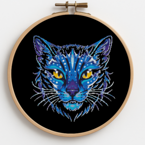 Cat face in neon color - Cross stitch pattern PDF