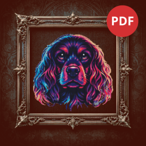 Dog face in neon style - Cross stitch pattern PDF