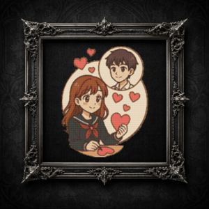 Girl Thinks About Boy On Valentine's Day - Cross stitch pattern PDF