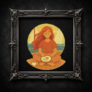Girl relaxing with embroidery - Cross stitch pattern PDF