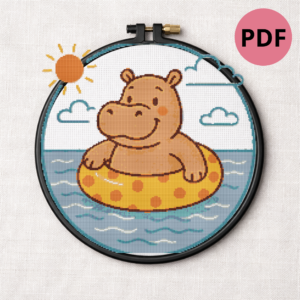 Hippopotamus resting at the sea - Cross stitch pattern PDF
