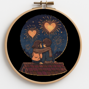 Lovers at night on Valentine's Day - Cross stitch pattern PDF - Instant download