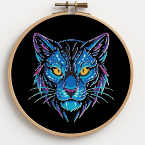 Lynx face in neon color - Cross stitch pattern PDF