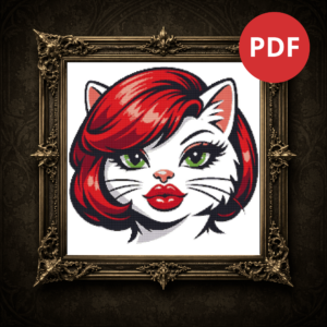 A stylish cat wearing lipstick - Cross stitch pattern PDF