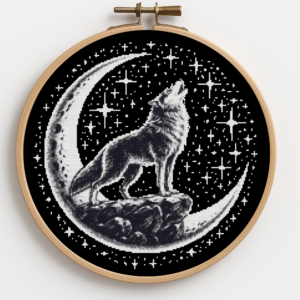 Proud wolf on the moon - Cross stitch pattern PDF