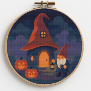 Gnome at night on Halloween - Cross stitch pattern PDF