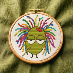 A green olive with bright hair - Cross stitch pattern